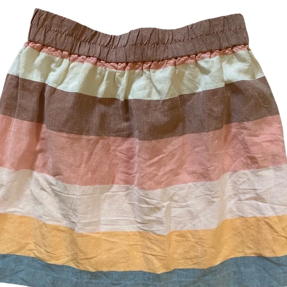 LOFT Womens Linen Blend Striped Mini Skirt Multi Color Elastic Waist Size S
